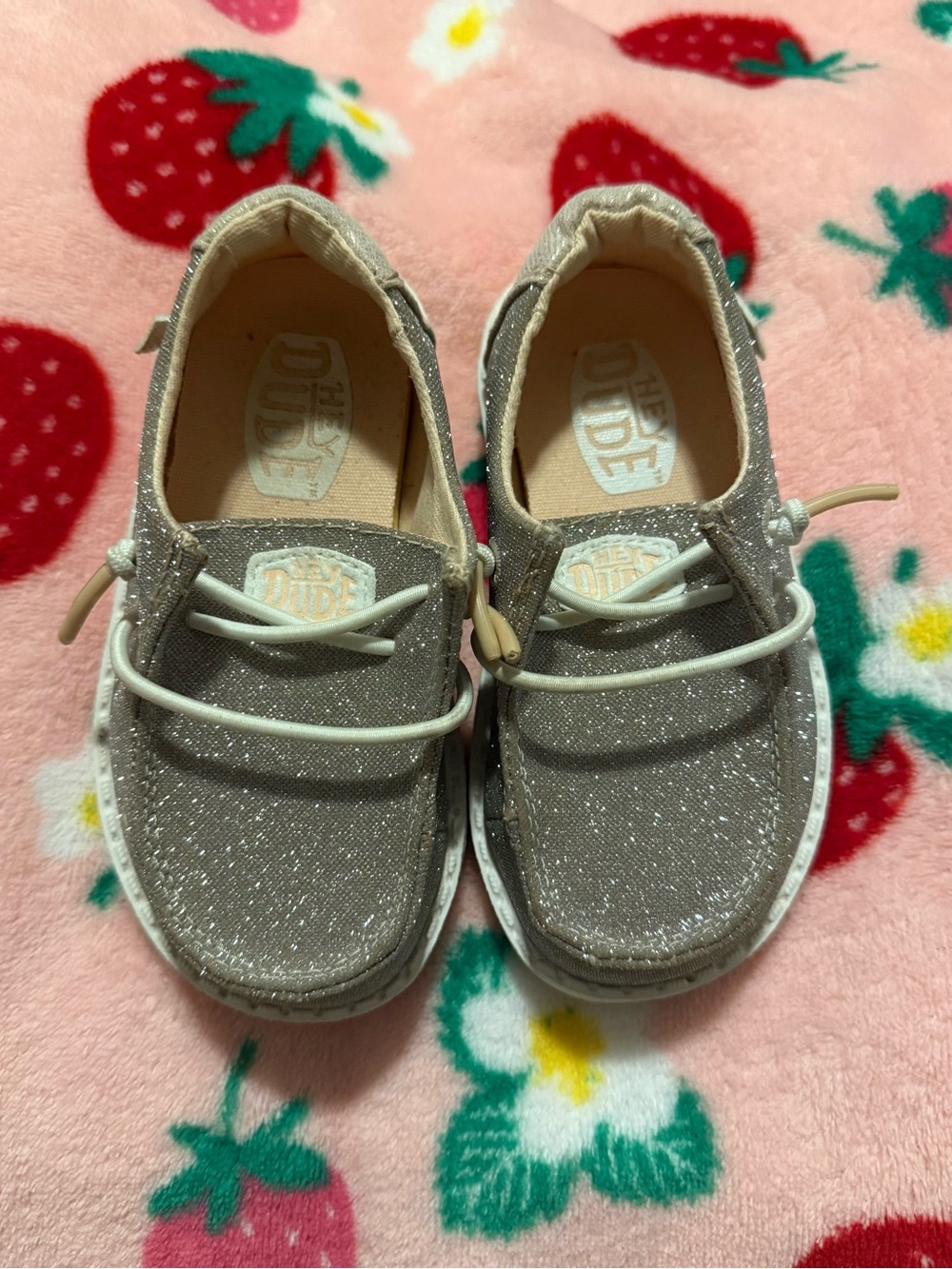 Hey Dude Kids Glitter Slip-On Sneakers in Sparkling Taupe
